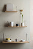 Frama D20 W60 white oiled steel bracket shelf pictured in between two other sizes in the range - Mette Collections Australia (4517025939555)