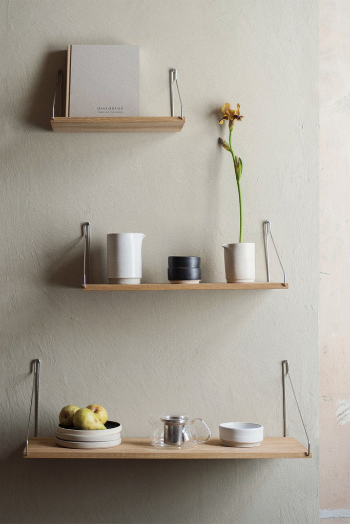 Frama D27 W80 white oiled steel bracket shelf pictured below two other sizes in the range - Mette Collections Australia (4517046845539)