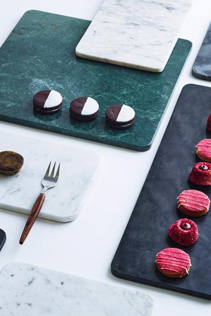 Louise Roe George Green Marble plate on display with small sweet treats  - Mette Collections Australia (4525474250851)